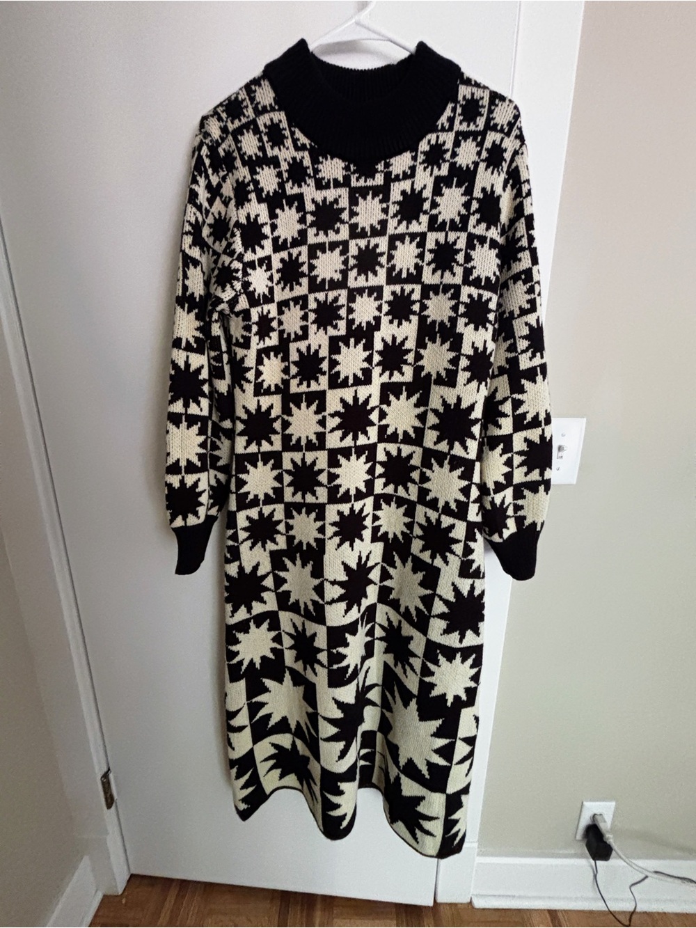 FARM Rio long sleeve mock neck a-line midi dress